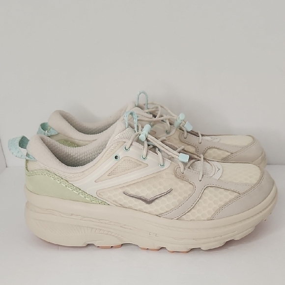 Hoka One One Cream and Light Green Sneakers